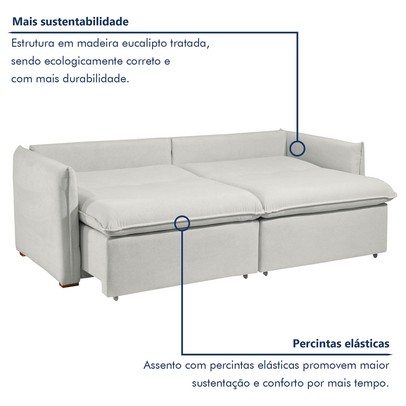Sofá Cama 3 Lugares Aurora Retrátil Boucle Gelo - Celflex
