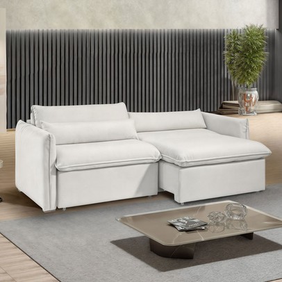 Sofá Cama 3 Lugares Aurora Retrátil Boucle Gelo - Celflex