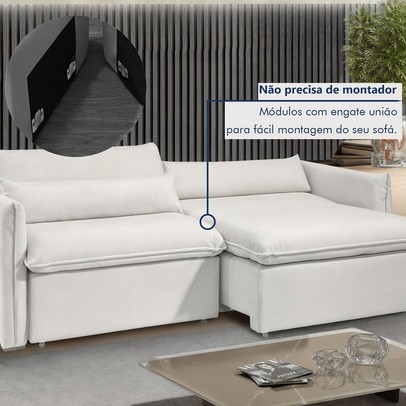 Sofá Cama 3 Lugares Aurora Retrátil Boucle Gelo - Celflex