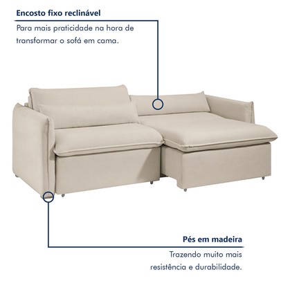 Sofá Cama 3 Lugares Aurora Retrátil Boucle Bege - Celflex
