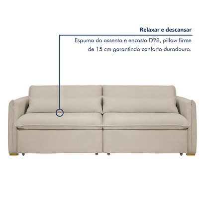Sofá Cama 3 Lugares Aurora Retrátil Boucle Bege - Celflex