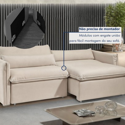 Sofá Cama 3 Lugares Aurora Retrátil Boucle Bege - Celflex