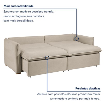 Sofá Cama 3 Lugares Aurora Retrátil Boucle Bege - Celflex
