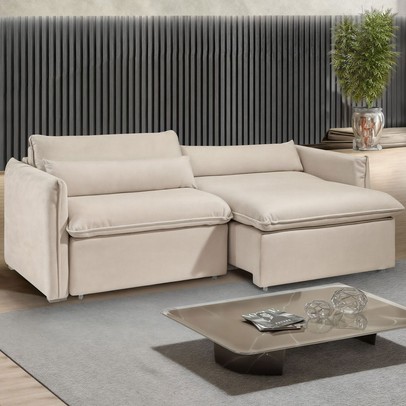 Sofá Cama 3 Lugares Aurora Retrátil Boucle Bege - Celflex