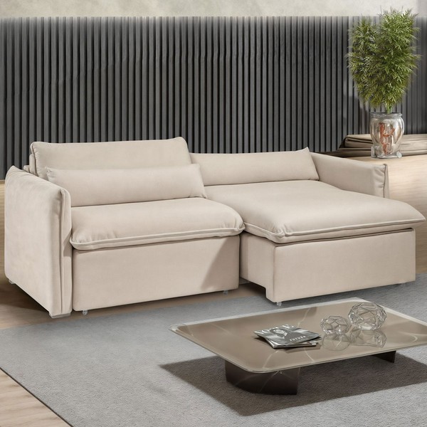 Sofá Cama 3 Lugares Aurora Retrátil Boucle Bege - Celflex