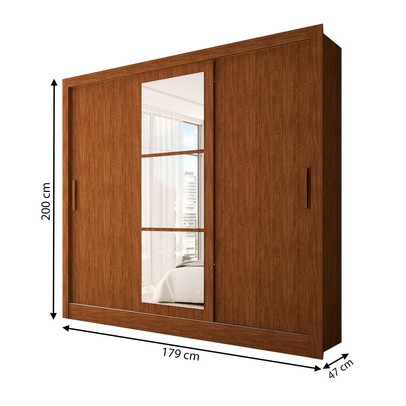 Guarda-Roupa Casal Sophia 3 Portas 3 Gavetas com Espelho Cinamomo - Panorama Móveis