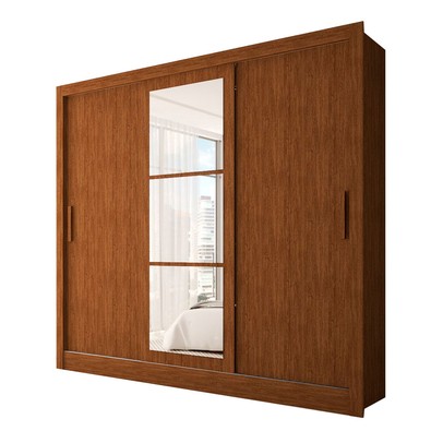 Guarda-Roupa Casal Sophia 3 Portas 3 Gavetas com Espelho Cinamomo - Panorama Móveis