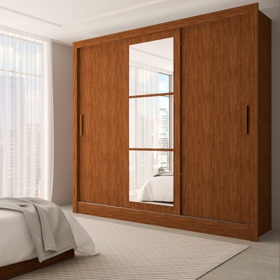 Guarda-Roupa Casal Sophia 3 Portas 3 Gavetas com Espelho Cinamomo - Panorama Móveis