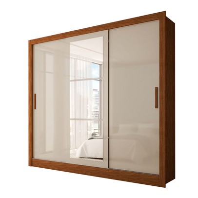 Guarda-Roupa Casal Sophia 3 Portas 3 Gavetas com Espelho Cinamomo/Off White - Panorama Móveis