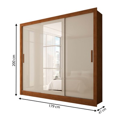 Guarda-Roupa Casal Sophia 3 Portas 3 Gavetas com Espelho Cinamomo/Off White - Panorama Móveis