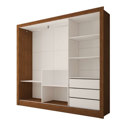 Guarda-Roupa Casal Sophia 3 Portas 3 Gavetas com Espelho Cinamomo/Off White - Panorama Móveis