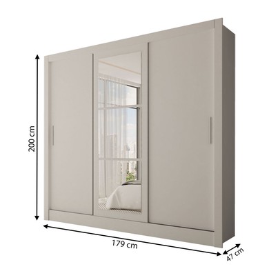 Guarda-Roupa Casal Sophia Slim 3 Portas com Espelho Branco - Panorama Móveis