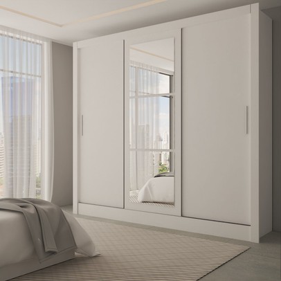 Guarda-Roupa Casal Sophia Slim 3 Portas com Espelho Branco - Panorama Móveis