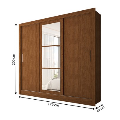 Guarda-Roupa Casal Sophia Slim 3 Portas com Espelho Cinamomo - Panorama Móveis