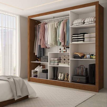 Guarda-Roupa Casal Sophia Slim 3 Portas com Espelho Cinamomo - Panorama Móveis