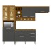 Cozinha Completa Burguesa Premium 9 Portas 4 Gavetas com Vidro 100% Mdf Freijó/Grafite - Nesher