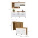 Cozinha Completa Burguesa Gourmet com Ilha 8 Portas 7 Gavetas Ripado 100% Mdf Freijó/Branco - Nesher