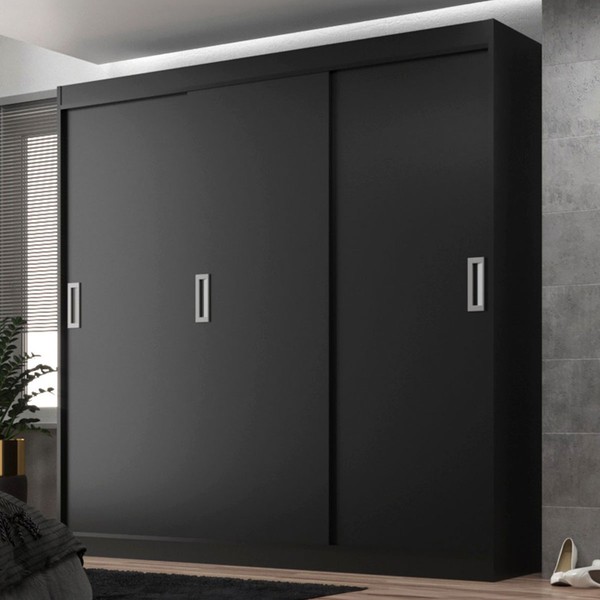 Guarda-Roupa Solteiro Lisboa 3 Portas 2 Gavetas Preto - Evidencia Móveis