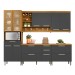 Cozinha Completa Burguesa Premium 11 Portas 5 Gavetas com Vidro 100% Mdf Amadeirado Freijó/Grafite - Nesher