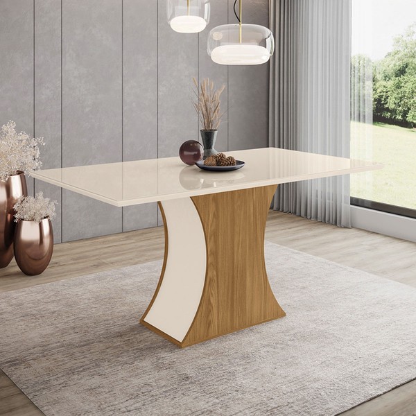 Mesa de Madeira Luiza 160 Cm com Vidro Nature/Off White - Henn