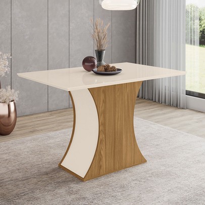 Mesa de Jantar com Tampo Mdf Canto Reto 120 Cm Luiza Nature/Off White Henn