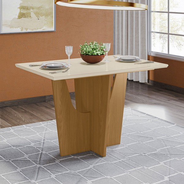 Mesa de Madeira Vértice com Vidro Sc40 Nature/Off White - Henn