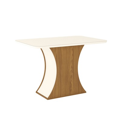 Mesa de Madeira Luiza com Vidro Canto Arredondado Nature/Off White - Henn
