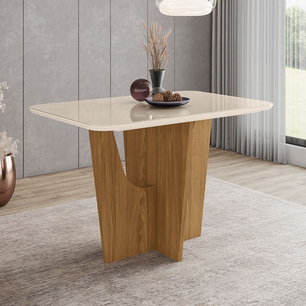 Mesa de Madeira Vértice 120 Cm com Vidro Nature/Off White - Henn