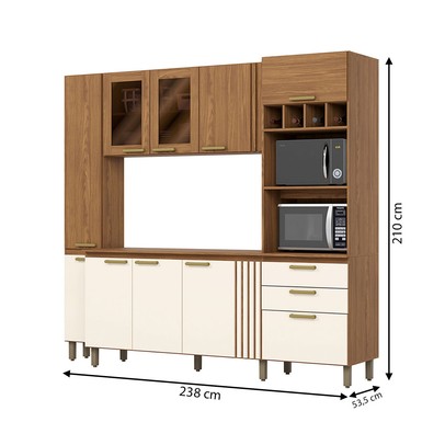 Cozinha Compacta 10 Portas 2 Gavetas com Vidro Be402 Nature/Off White - Briz