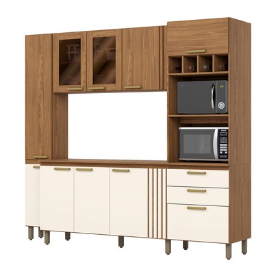 Cozinha Compacta 10 Portas 2 Gavetas com Vidro Be402 Nature/Off White - Briz