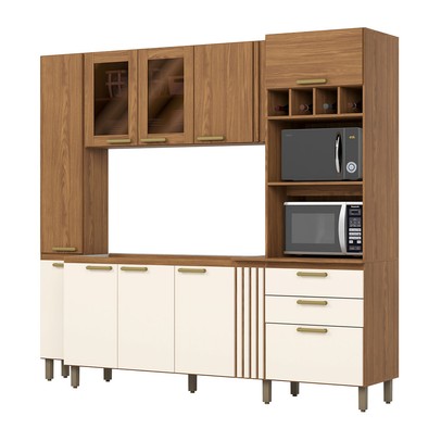 Cozinha Compacta Bc01 10 Portas 2 Gavetas com Vidro Be406 Nature/Off White - Briz