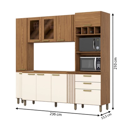 Cozinha Compacta Bc01 10 Portas 2 Gavetas com Vidro Be406 Nature/Off White - Briz