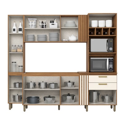 Cozinha Compacta Bc01 10 Portas 2 Gavetas com Vidro Be406 Nature/Off White - Briz