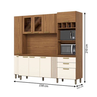 Cozinha Compacta Bc01 10 Portas 2 Gavetas com Vidro Nature/Off White - Briz