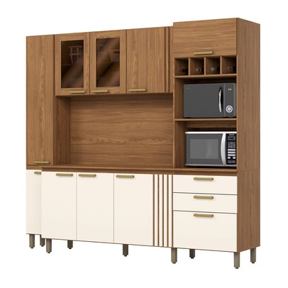 Cozinha Compacta Bc01 10 Portas 2 Gavetas com Vidro Nature/Off White - Briz