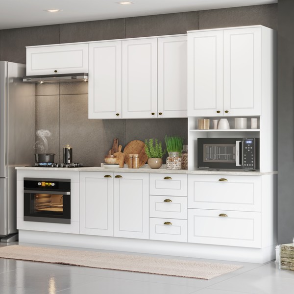 Cozinha Completa Americana 8 Portas 5 Gavetas Branco - Henn
