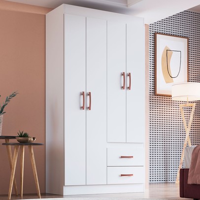 Guarda-Roupa Solteiro Cordova 4 Portas 2 Gavetas Branco - Doripel