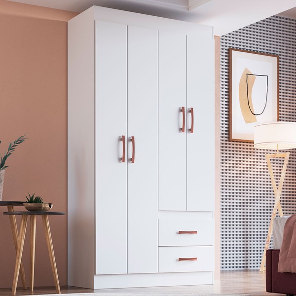 Guarda-Roupa Solteiro Cordova 4 Portas 2 Gavetas Branco - Doripel