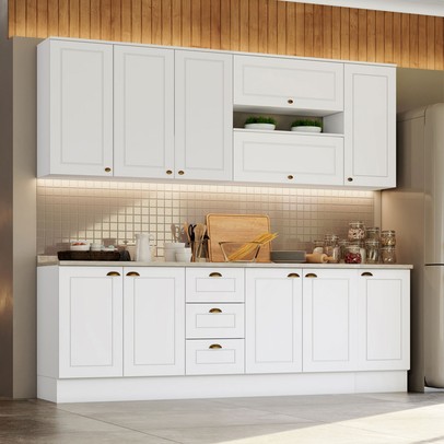 Cozinha Compacta Americana 11 Portas 3 Gavetas 100% Mdf Branco - Henn