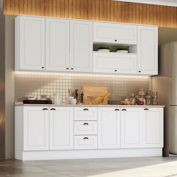 Cozinha Compacta Americana 11 Portas 3 Gavetas 100% Mdf Branco - Henn