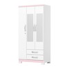 Guarda-Roupa Solteiro Açaí 3 Portas 2 Gavetas com Espelho Flex Branco e Branco/Rosa Chá - Henn
