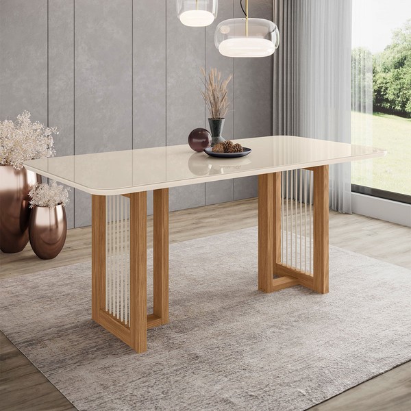 Mesa de Madeira Yara com Vidro Nature/Off White - Henn