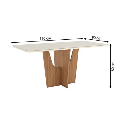 Mesa de Madeira Vértice 180 Cm com Vidro Nature/Off White - Henn