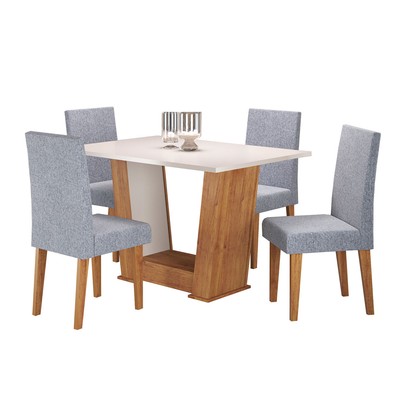 Mesa de Jantar 4 Lugares Floripa/Venus Mel/Blonde/Linho/Inox - Viero Móveis