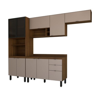 Cozinha Completa Alice 10 Portas 2 Gavetas Marrom/Nude - Panorama Móveis