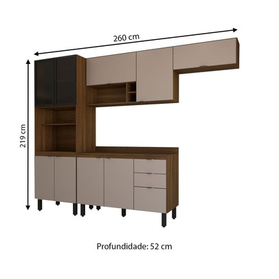 Cozinha Completa Alice 10 Portas 2 Gavetas Marrom/Nude - Panorama Móveis