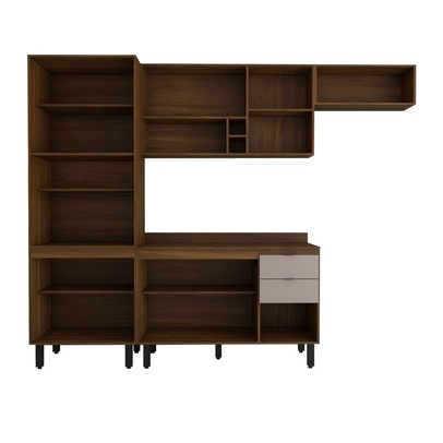 Cozinha Completa Alice 10 Portas 2 Gavetas Marrom/Nude - Panorama Móveis