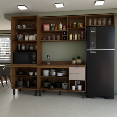 Cozinha Completa Alice 10 Portas 2 Gavetas Marrom/Nude - Panorama Móveis