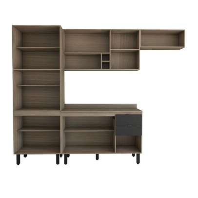 Cozinha Completa Alice 10 Portas 2 Gavetas Marrom/Grafite - Panorama Móveis