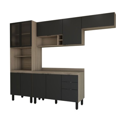 Cozinha Completa Alice 10 Portas 2 Gavetas Marrom/Grafite - Panorama Móveis